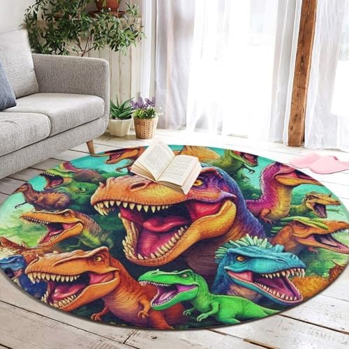 Fashion Round Area Rug Large Non Slip Carpet Unisex Home Decor Mat Dinosaurs