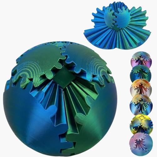 Gear Ball 3D Printed Spin Ball Cube Fidget Toys, Gear Sphere Fidget Toy, GearSphere Desk Toy Stress Fidget Balls, Fidgets Spinners for Adults & Kids Anxiety Relaxing (Laser Green Blue, 2.3 Inch)