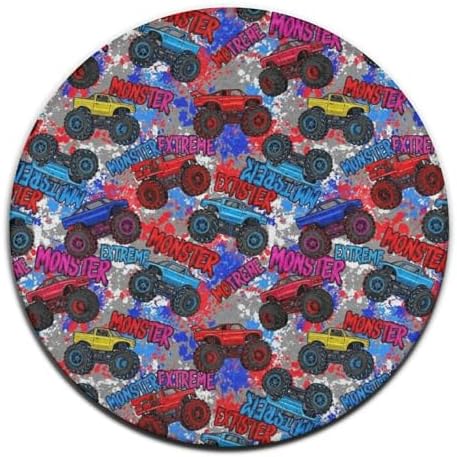 Soft Round Yoga Carpet, Large Home Decor Mat, Non Slip Machine Washable Kitchen Office Circle Rug Monster Truck Car Grunge, 24inch