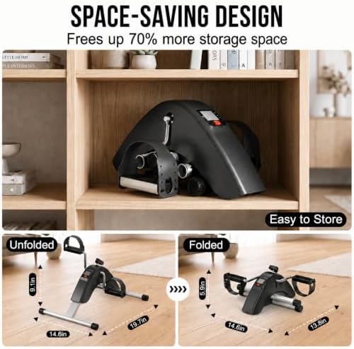 Under Desk Bike Pedal Exerciser for Arms and Legs, Foldable Mini Exercise Bike with LCD Display and Adjustable Resistance for Home and Office