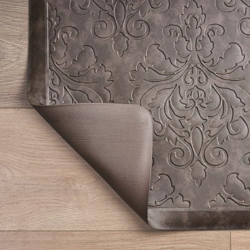 Chef Gear - Anti-Fatigue Wellness Kitchen Mat - Marni Design - Cushioned Comfort Chef Mat - Faux Leather - Cooking & Standing Relief -Skid-Resistant - Measures 17.5"x60" - Mocha