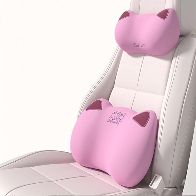Latex Car Lumbar Support Pillow, Ergonomic Car Back Cushion, Car Seat Back Support for Driving Lower Back Pain Relief Waist Pillow (Sakura)