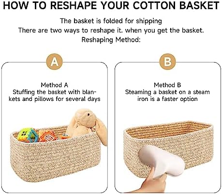 MiniArk Small Storage Baskets for Organizing | Closet Organizer Bins | Shelf Toy Basket | Woven Rope Baskets | Cube Decorative Box | Shallow Basket | 11.5x7.5x4.7” | 4 Packs Light Pink
