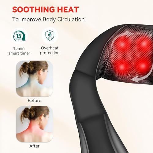 Snailax Cordless Shiatsu Neck and Shoulder Massager with Heat
