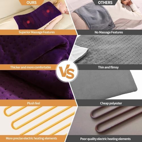 SAROO Massaging Weighted Heating Pad for Back Pain Relief,12"*24",Purple
