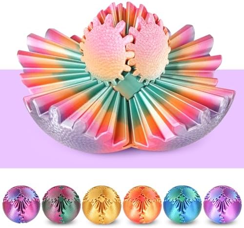 Gear Ball Fidget Toys Steampunk Gear Sphere Stress Relief for Kids Adults 3D Printed Unique Funny Birthday Gift for Christmas White Elephant Stocking Stuffer Easter (Candy-Colored, Dia. 3.15" )
