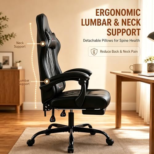 Ergonomic Gaming Chair with Footrest Lumbar Support, Home Office Game Desk