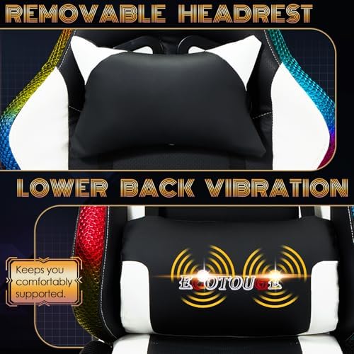 ECOTOUGE Racing Style RGB LED Lights Gaming Chair with Footrest