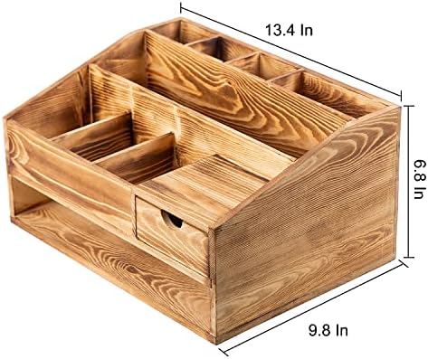 Wood Desk Drawer Organizers with File Organizer Pen holder Decor combo for Desk Organization, Office Desks, Home can arrange calculators, scissors, pens, note papers, etc. (Baked color)
