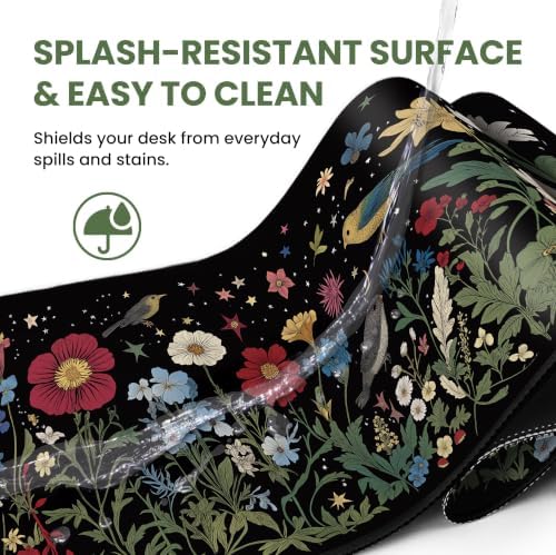 Aesthetic Desk Mat, Cute Enchanted Garden Desk Pad Protector for Work & Decor, 31.5" x 11.8", Pretty Non-Slip Extended Mouse Pad for Office or Home