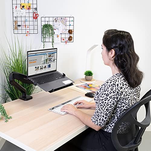 Mount-It! Laptop Desk Mount Arm with Gas Spring, Height Adjustable Laptop Stand for Desk, Fits Laptops up to 17 Inch, Full Motion Laptop Tray Mount with Clamp or Grommet Installation