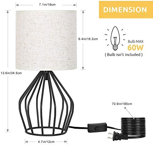 HAITRAL Black Modern Table Lamp - Minimalist Small Bedside Lamp,13.8 Inch
