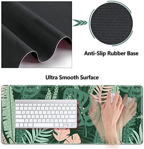 AIMSA Large Gaming Mouse Pad Set, Keyboard Wrist Rest Support Mouse Pad, Ergonomic Memory Foam Multifunctional Extended Desk Mat 35x15.7in Anti-Slip Rubber Base for Office Home, Pink Green Leaves