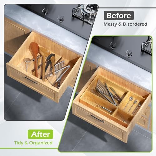 Bamboo Drawer Organizer Boxes, 8-Piece Set for Kitchen & Bathroom