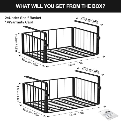 AmonHouseware 2Pack Under Shelf Basket Storage,Adjustable Hanging,Black