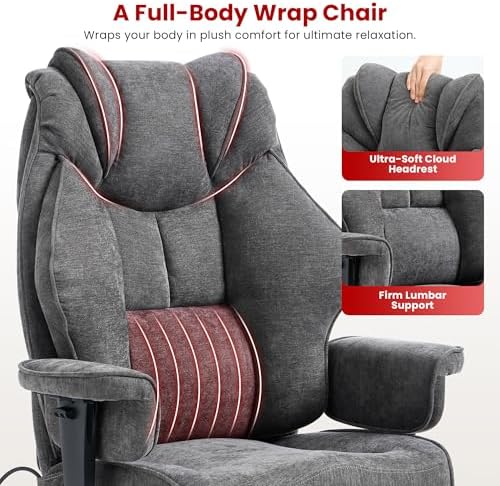 Clome 500lbs Big and Tall Office Chair Adjustable Lumbar Support for Back Pain, Extra Wide Seat Executive Office Chair Thick Armrest Pad, Heavy Duty Base Ergonomic Computer Desk Chair