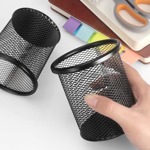 Tamaki Pen Holder Cup for Desk, Wire Mesh Pencil Cup Holder, Black