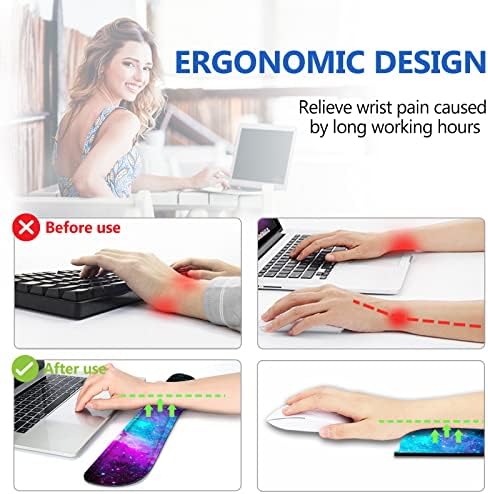 AIMSA Keyboard Wrist Rest Support + Mouse Pad + Mouse Wrist Rest + Coaster, Ergonomic Memory Foam Anti-Slip Rubber Base 4 PCS Set Easy Typing Pain Relief, Galaxy Nebula Universe