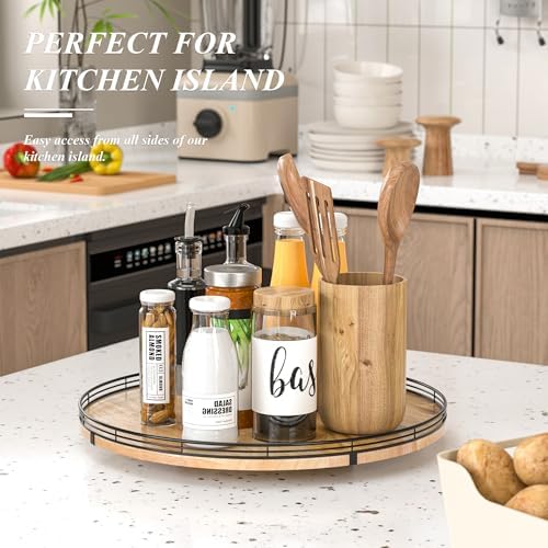 AMH 18-Inch Extra Large Farmhouse Oak Lazy Susan Organizer