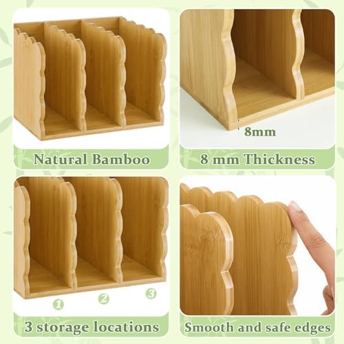Novabright Scalloped Bamboo Wooden 3-compartment File Magazine Holder