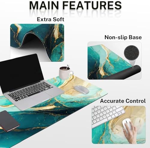 Britimes Keyboard Mouse Pad Set, 4 in 1 Desk Mat Set, Marble Green