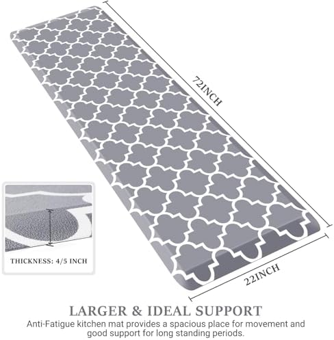 WISELIFE Anti Fatigue Mats for Kitchen Floor, 22" x 72", 4/5 Inch, Grey