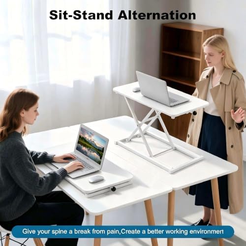Height Adjustable Standing Desk White Converter Keyboard Riser 23.6 Inch