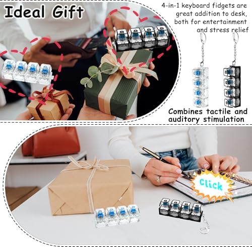 2 PCS Keyboard Fidget Toy, Keyboard Fidget Keychain 4-in-1 Keyboard Decompression Button Finger Clicker Toys, Button Stress Relief Fidget Gifts to Relief Stress (Clear Black)