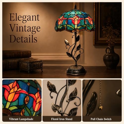 Tiffany Table Lamp Stained Glass Bedside Reading Light W12H19 inch