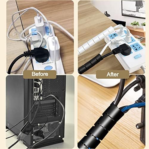 Black Computer Cable Management Sleeve Tube Under Desk Cord Organizer, 7/8 inch -5 ft Cover Wrap Easy to Install Messy Wire Solution for TV Office PC, Pet Chew and Bite Proof Cable Protector