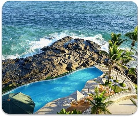 Luxury Cliffside Resort Pool with Palm Trees Mouse Pad, Tropical Desk Mat