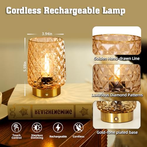MJ PREMIER Rechargeable Table Lamp Smalll Cordless Lamp Dimmable Brightness