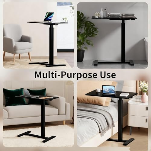Mobile Small Standing Desk with Hidden Wheels, Portable Rolling Laptop Desk, Rolling Computer Cart Movable, Adjustable Height Computer Workstations, for Home, Office, Black