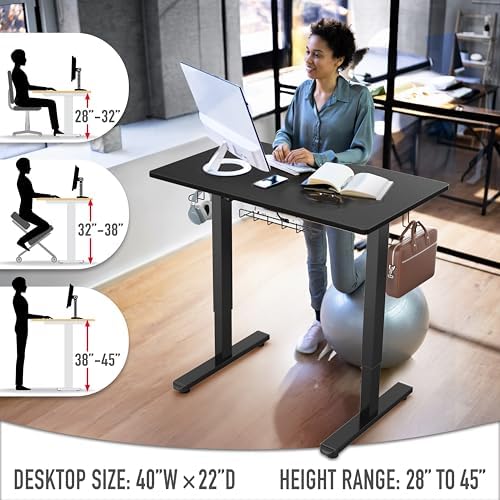 SHW 40 x 22 Electric Height Adjustable Sit to Stand Desk, Black