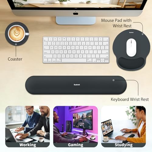 Sushret Mouse Pad and Keyboard Wrist Rest, 3-in-1 Gel Memory Foam Ergonomic Mouse Pad with Wrist Rest Set, Gaming Mousepad Arm Cushion Support for Computer Office Desk Accessories Cute Setup, Charcoal