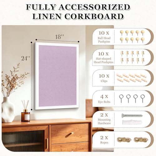 DOLLAR BOSS Double-Sided Bulletin Boards with Linen, 24"x18" Cork Board, Purple