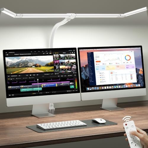 ONEMIX LED Desk Lamp with Clamp, 42-Inch 4-Panel Light for Dual Monitors