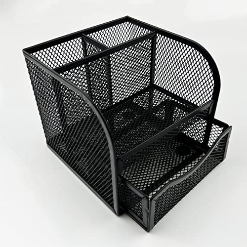 Fengtaiyuan T11, Black Square Metal Wire Mesh Pencil Holder, Pencil Cup, Pen Holder, Desktop Organizer, Office Storage Box (T11)