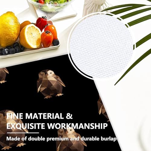 Cute Penguin Linen Placemats, Geometric Pattern Dark Bronze Penguins Table Mats for Table Washable Heat Insulation Thick Dining Mat, Indoor/Outdoor 12X18 in 4 Pcs