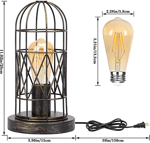 Industrial Table Lamp, 3-Way Dimmable Small Touch Lamp with Rustic Cage
