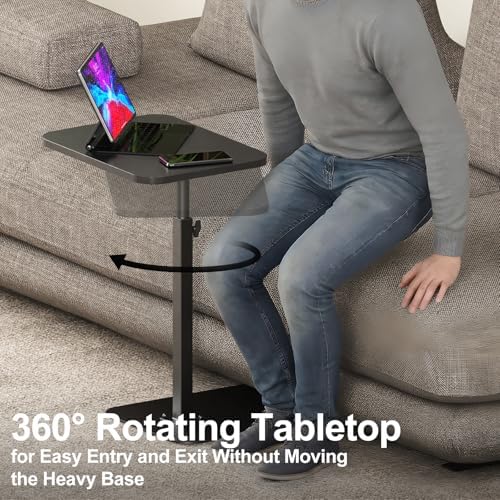 Side Table Sofa Tray for Couch Heavy Metal Base Swivel/Adjustable Height