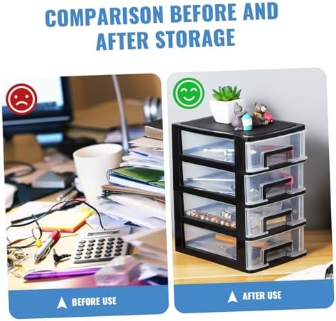 Angoily 4 Drawer Desk Organizer, Plastic Home Office Storage Organizer, Makeup Organizer Storage Station Cube, Cosmetics Jewelry Storage Box, 4 Drawer for Bathroom, Desk, Office (8.31x5.98x9.92 Inch)