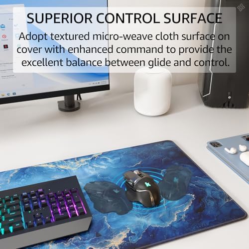 KTRIO Large Gaming Mouse Pad, Desk Mat, 31.5 x 11.8 in, Blue Marble, XL