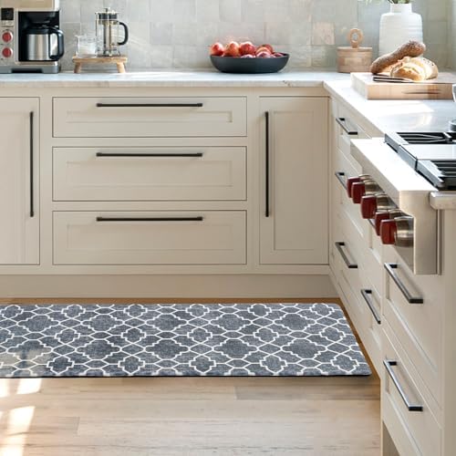 FRESHMINT Kitchen Mat Set of 2, Anti-Fatigue Cushioned Kitchen Mats for Floor, Waterproof Non Slip Comfort Standing Mat, Boho Kitchen Rug for Kitchen Decor, Sink, Office, 17"x30"+17"x47", Navy Blue