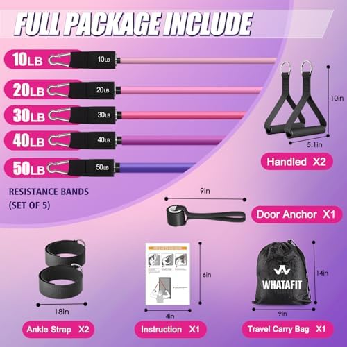 WHATAFIT Resistance Bands with Handles, 150 lb Exercise Bands Set