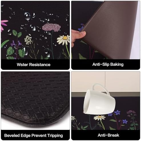Mirok Washable Anti Fatigue Mat for Cushioned Floor Mats,Colorful Floral Non-Skid Ergonomic Comfort Foam Rugs,Non Slip Kitchen Rug(Multi Flower,17"x47")