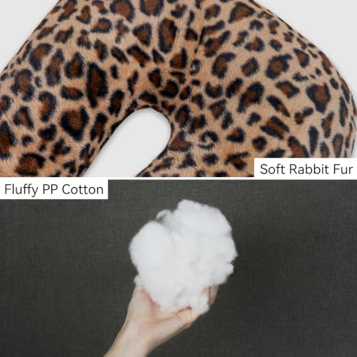 Atablyn Leopard Print Brown Soft Cotton Travel Neck Pillow for Kids & Adults, Ergonomic Support for Car Seats & Airplane Travel, Cozy Compact Design for Long Distance Trips