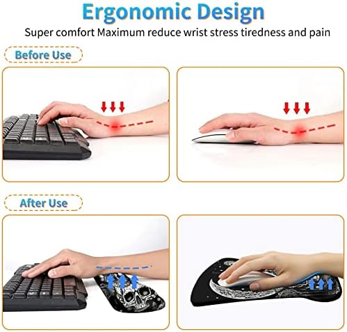 Ergonomic Memory Foam Keyboard Wrist Rest Pad Set, Skull Moon Butterfly