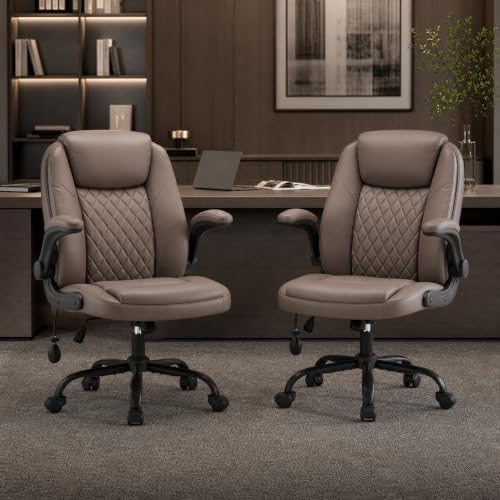 MALOL Leather Office Chair with Adjustable Lumbar Support Set of 2, Brown
