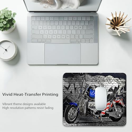 Patriotic Motorcycle USA Pride Flag Mouse Pad, Brick Graffiti Desk Mat